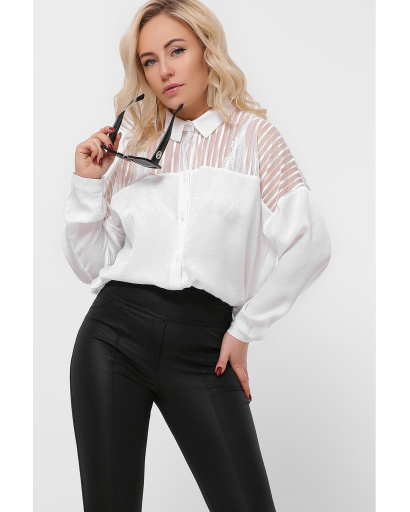 Жііноча біла блуза з прозорим верхом 36591, Колір: Білий, Розмір: XS, зображення 4