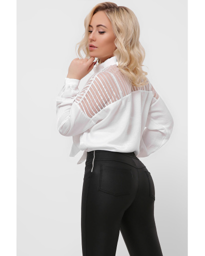 Жііноча біла блуза з прозорим верхом 36591, Колір: Білий, Розмір: XS, зображення 5