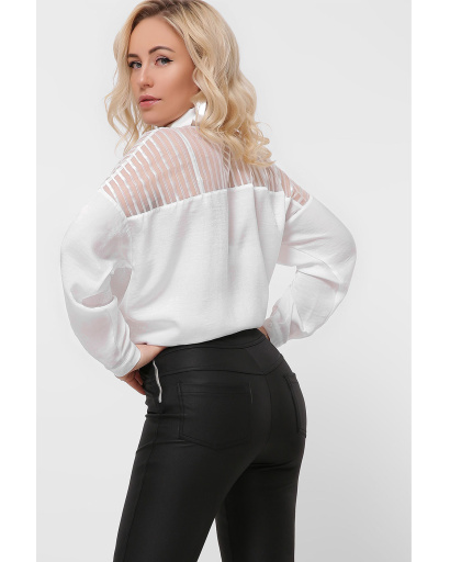 Жііноча біла блуза з прозорим верхом 36591, Колір: Білий, Розмір: XS, зображення 6