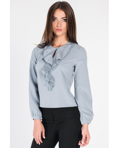 Стильна блуза с оборкою 34178, Колір: Блакитний, Розмір: XS, зображення 2