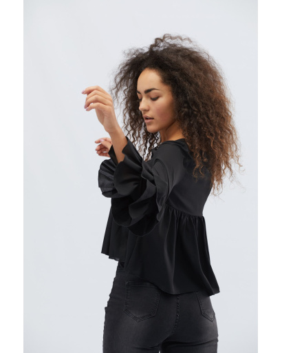 Чёрная блузка с рюшами в этническом стиле 27909, Цвет: Черный, Размер: XS, изображение 5