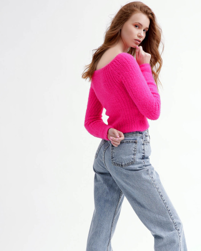 Жіночий в'язаний малиновий топ зі спущеним плечем 55770, Колір: Малина, Розмір: ONE SIZE, зображення 4