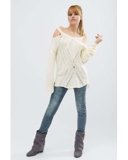 Стильный вязаный молочный джемпер 20468, Цвет: Молочний, Размер: ONE SIZE, изображение 3