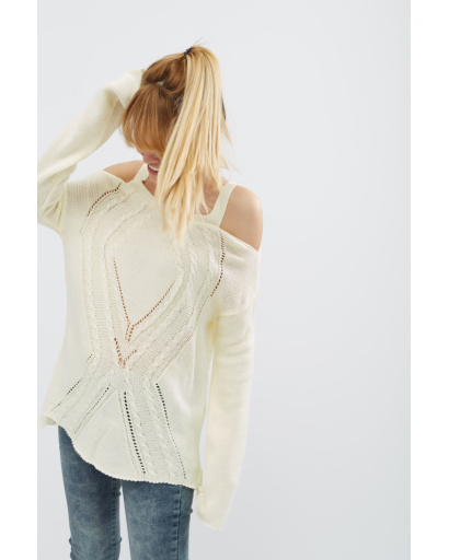 Стильный вязаный молочный джемпер 20468, Цвет: Молочний, Размер: ONE SIZE, изображение 5