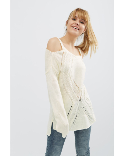Стильный вязаный молочный джемпер 20468, Цвет: Молочний, Размер: ONE SIZE, изображение 2