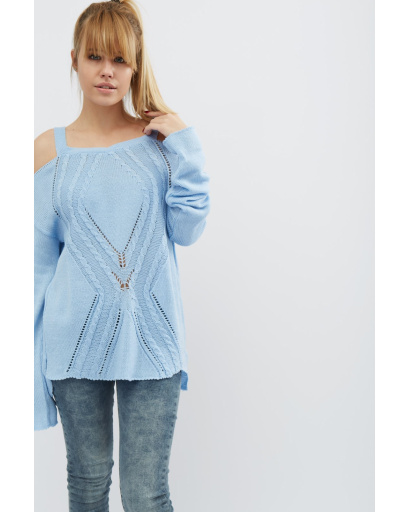 Стильный вязаный голубой джемпер 20469, Цвет: Голубой, Размер: ONE SIZE, изображение 3
