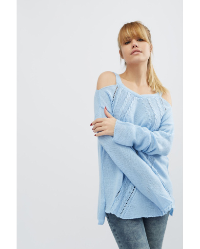 Стильный вязаный голубой джемпер 20469, Цвет: Голубой, Размер: ONE SIZE, изображение 5