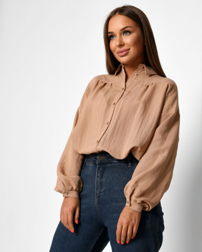 Бежевая блуза оверсайз 49930, Цвет: Бежевый, Размер: XS, изображение 3