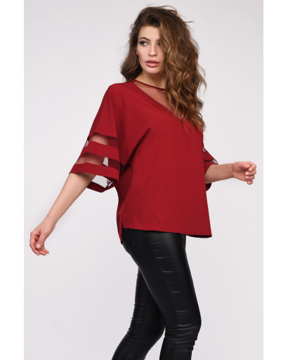 Женская блузка марсала оверсайз 35050, Цвет: Бургунди, Размер: XS, изображение 2