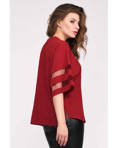 Женская блузка марсала оверсайз 35050, Цвет: Бургунди, Размер: XS, изображение 3