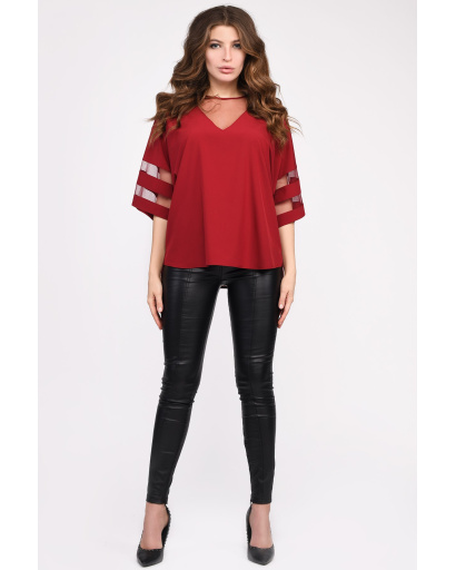 Женская блузка марсала оверсайз 35050, Цвет: Бургунди, Размер: XS, изображение 4