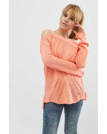 Стильный вязаный персиковый джемпер 20470, Цвет: Персиковий, Размер: ONE SIZE, изображение 2