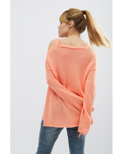 Стильный вязаный персиковый джемпер 20470, Цвет: Персиковий, Размер: ONE SIZE, изображение 3