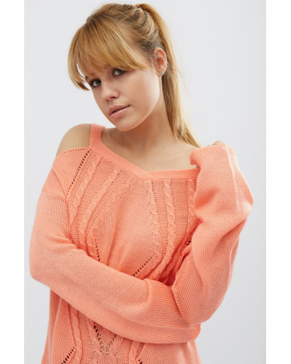 Стильный вязаный персиковый джемпер 20470, Цвет: Персиковий, Размер: ONE SIZE, изображение 4