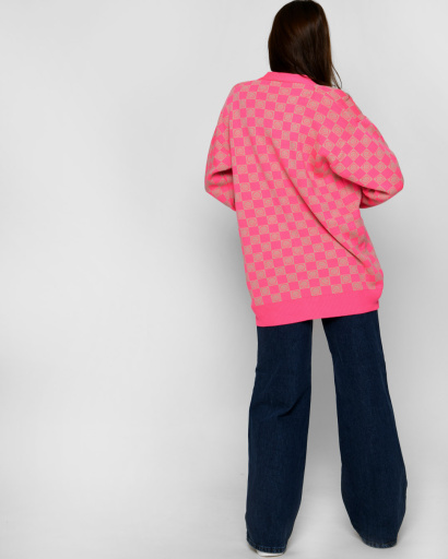 Женский кардиган с шахматным рисунком и смайлами 52103, Цвет: Малина, Размер: ONE SIZE, изображение 6