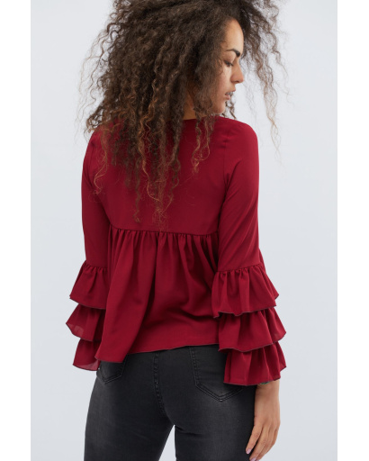 Блуза марсала з рюшами в етнічному стилі 27953, Колір: Бургунді, Розмір: S, зображення 5