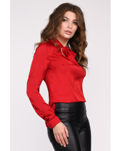 Шелковая красная блуза 35046, Цвет: Красный, Размер: XS, изображение 2