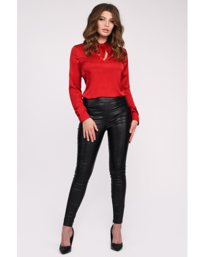 Шелковая красная блуза 35046, Цвет: Красный, Размер: XS, изображение 4