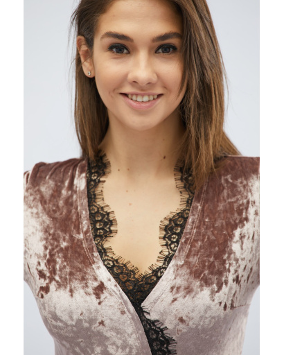 Велюровое боди с длинным рукавом 30468, Цвет: Светло-розовый, Размер: L, изображение 4