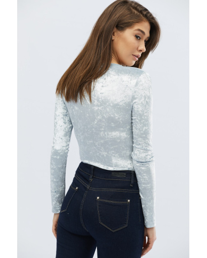 Велюровое боди с длинным рукавом 30469, Цвет: Голубой, Размер: XS, изображение 4