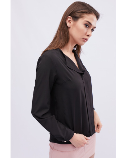 Классическая черная женская блуза 32553, Цвет: Черный, Размер: XS, изображение 3