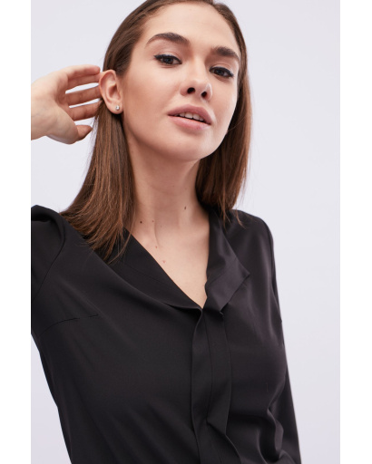 Классическая черная женская блуза 32553, Цвет: Черный, Размер: XS, изображение 4