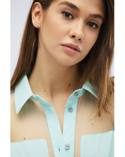 Стильна нефритова блузка на ґудзиках 27962, Колір: М'ята, Розмір: XS, зображення 3