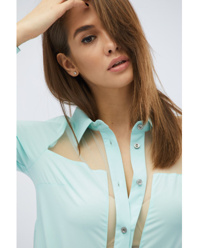 Стильна нефритова блузка на ґудзиках 27962, Колір: М'ята, Розмір: XS, зображення 4
