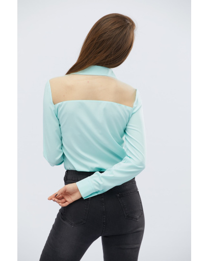 Стильна нефритова блузка на ґудзиках 27962, Колір: М'ята, Розмір: XS, зображення 6