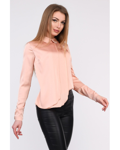 Персикова шовкова блуза в стилі преппі 35097, Колір: Персиковий, Розмір: XS, зображення 2