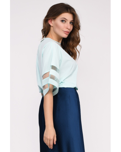 Жіноча м`ятна блузка оверсайз 35053, Колір: М'ята, Розмір: M, зображення 3