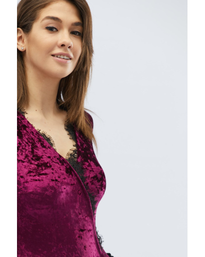 Велюровое боди с длинным рукавом 30431, Цвет: Бургунди, Размер: S, изображение 3