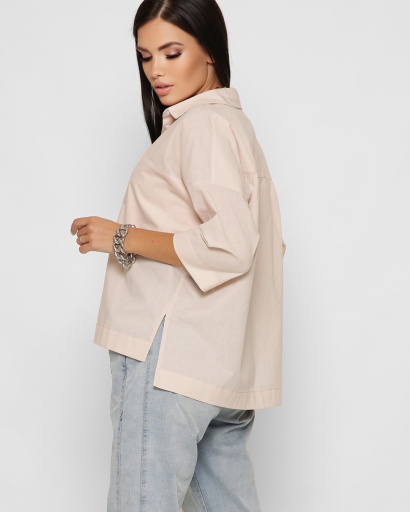 Хлопковая бежевая блуза oversize 37398, Цвет: Бежевый, Размер: XS, изображение 2