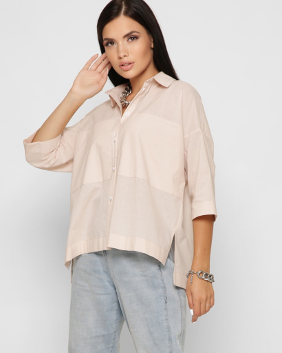 Хлопковая бежевая блуза oversize 37398, Цвет: Бежевый, Размер: XS, изображение 4