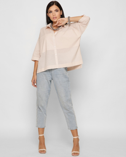 Хлопковая бежевая блуза oversize 37398, Цвет: Бежевый, Размер: XS, изображение 5