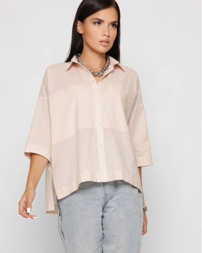 Хлопковая бежевая блуза oversize 37398, Цвет: Бежевый, Размер: XS, изображение 6