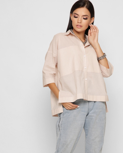 Хлопковая бежевая блуза oversize 37398, Цвет: Бежевый, Размер: XS, изображение 7