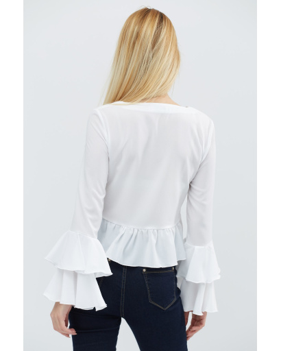 Блуза с рюшами белого цвета 27399, Цвет: Белый, Размер: XS, изображение 4