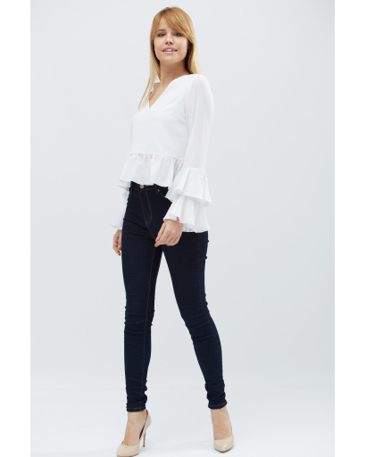 Блуза с рюшами белого цвета 27399, Цвет: Белый, Размер: XS, изображение 2