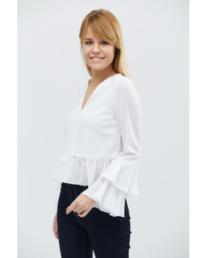 Блуза с рюшами белого цвета 27399, Цвет: Белый, Размер: XS, изображение 3