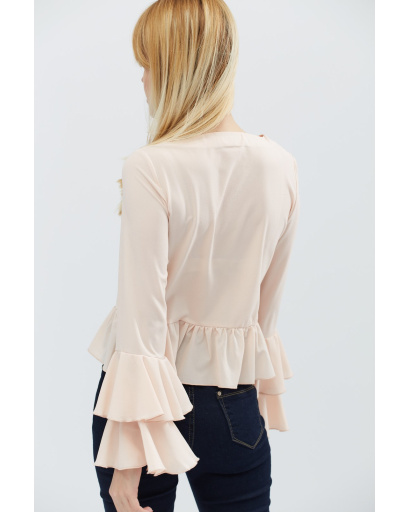 Стильна персикова блуза з рюшами 27400, Колір: Персиковий, Розмір: XS, зображення 3