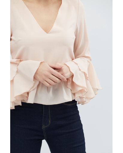 Стильна персикова блуза з рюшами 27400, Колір: Персиковий, Розмір: XS, зображення 4