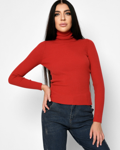 Жіночий бордовий гольф у рубчик 51183, Колір: Бордовий, Розмір: ONE SIZE, зображення 2