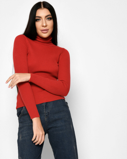 Жіночий бордовий гольф у рубчик 51183, Колір: Бордовий, Розмір: ONE SIZE, зображення 5