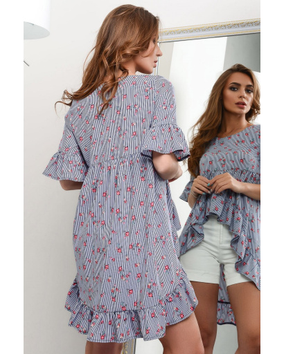 Летняя синяя блуза оверсайз 27041, Цвет: Синий, Размер: S, изображение 3