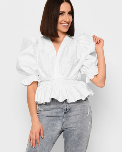Біла блузка з рюшами 43319, Колір: Білий, Розмір: S, зображення 2
