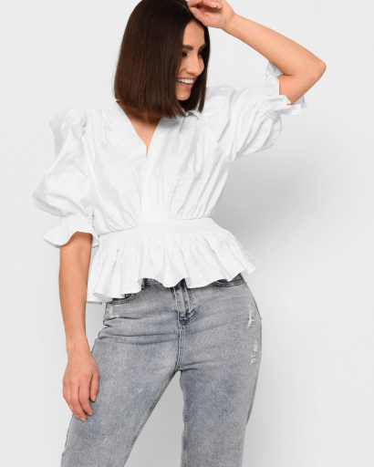 Біла блузка з рюшами 43319, Колір: Білий, Розмір: S, зображення 3