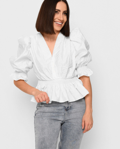 Біла блузка з рюшами 43319, Колір: Білий, Розмір: S, зображення 4