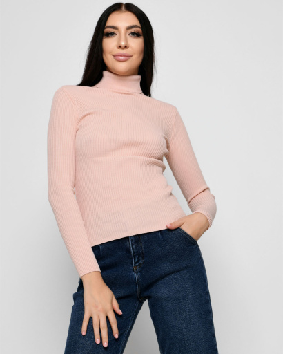 Жіночий пудровий гольф у рубчик 51191, Колір: Пудровий, Розмір: ONE SIZE, зображення 2