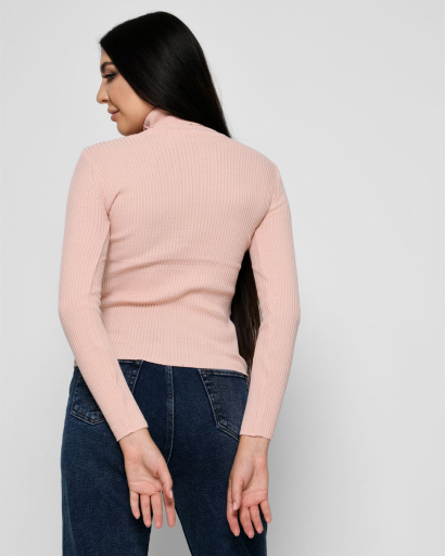 Жіночий пудровий гольф у рубчик 51191, Колір: Пудровий, Розмір: ONE SIZE, зображення 3